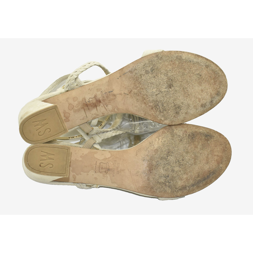 A7 Auth STUART WEITZMAN Nude Suede Braided Strap Block Heel Sandals Size 11 M - Picture 5 of 5